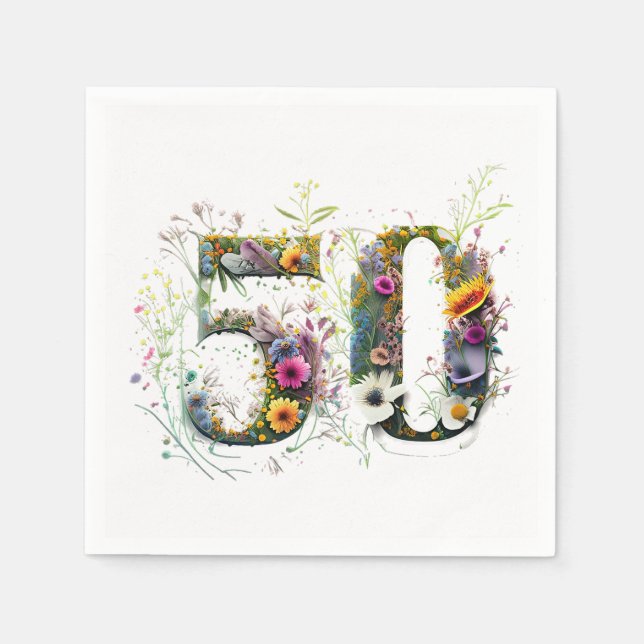 50th Birthday Decorative Wildflower Text Napkin (Front)