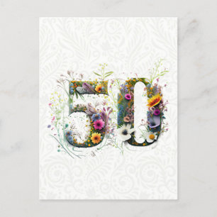 50th Birthday Decorative Wildflower Text Postcard