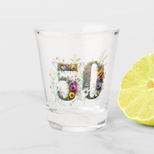 50th Birthday Decorative Wildflower Text Shot Glass