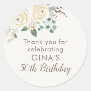 50th Birthday Dreamy White Floral Favour Stickers