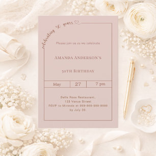 50th birthday dusty blush pink simple modern invitation