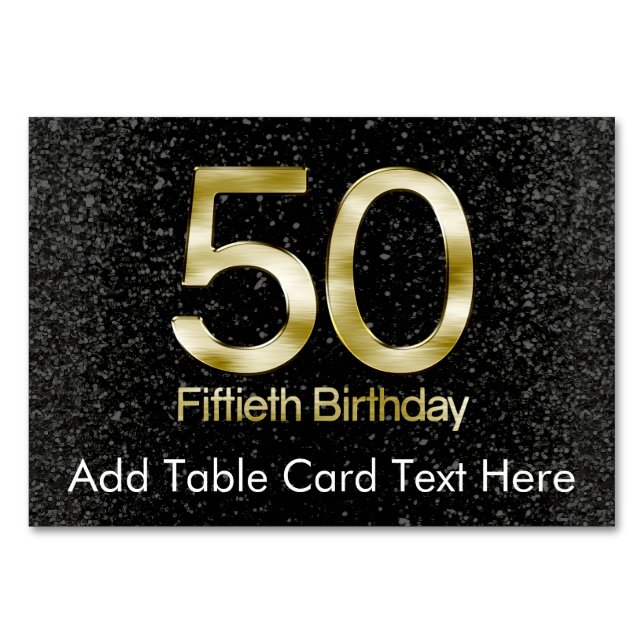 50th Birthday, Elegant Black Gold Glam Table Number (Front)