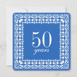 50th Birthday Elegant Blue and White Party Invites