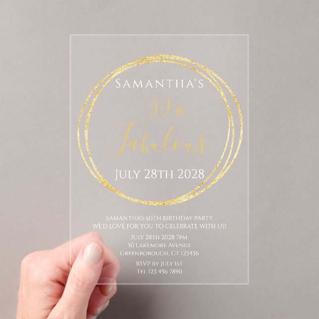 50th Birthday Elegant Chic Birthday Party Acrylic Invitations (Insitu (Handheld))