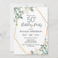 50th Birthday Elegant Eucalyptus Greenery and Gold