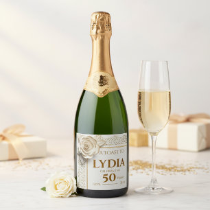 50th Birthday Elegant Floral Papercut Style Sparkling Wine Label