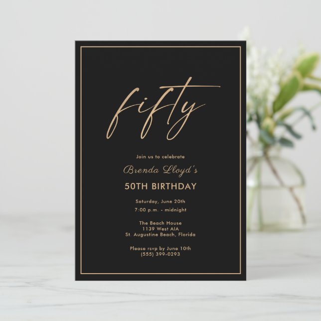 50th Birthday Elegant Gold Black Party Invitation (Standing Front)
