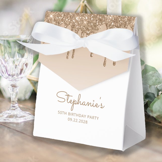 50th Birthday Elegant Gold Glitter Drip Script Favour Box (Creator Uploaded)