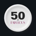 50th Birthday Elegant Party Paper Plates<br><div class="desc">Celebrate turning 50 in style with this elegant 50th birthday design. 50 and Fabulous in magenta and black text. Any of the designs you see in this store can be customised and put on any of the many Zazzle products!</div>