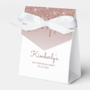 50th Birthday Elegant Rose Gold Glitter Drip Favour Box
