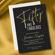 50th Birthday Elegant Script Black & Gold Minimal