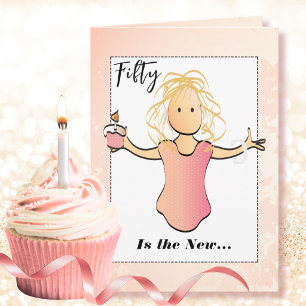 50th Birthday Elegant Sweet Female Cartoon Card
