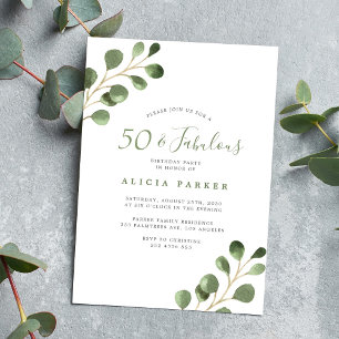 50th birthday eucalyptus elegant party invitation