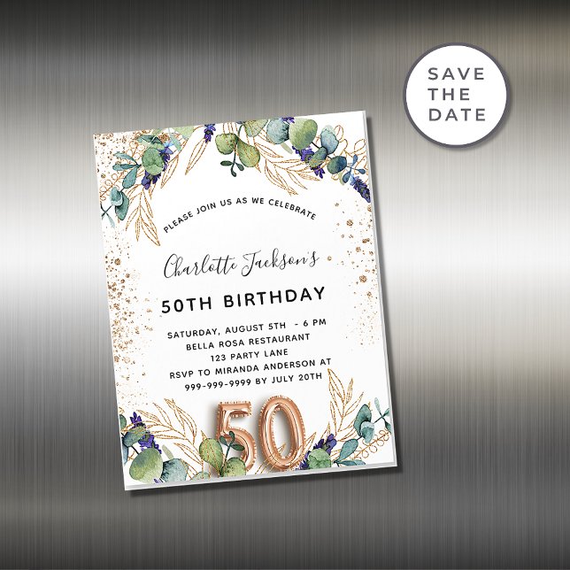 50th birthday eucalyptus foliage invitation magnet (Creator Uploaded)
