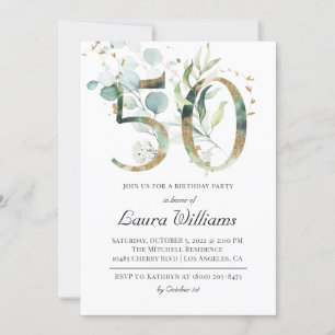 50th Birthday Eucalyptus Greenery Invitation