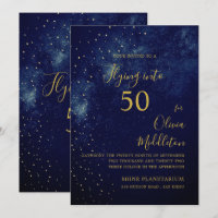 50th Birthday Evening Sky Astral Gold Stars Blue  