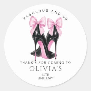50th Birthday, Fabulous and 50 Thank You Favour Classic Round Sticker
