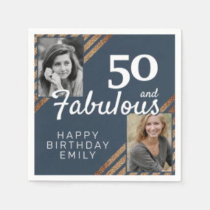 50th Birthday Fabulous Gold Glitter 2 Photo Napkin