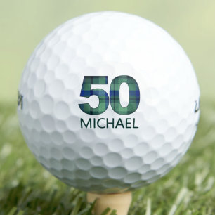 50th Birthday Father Gift – Blue Plaid 50 Years Golf Balls