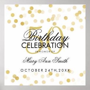 50th Birthday Faux Gold Foil Glitter Lights Poster