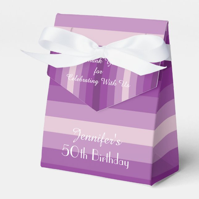 50th Birthday Favour Box, Purple Stripes Box (Front Side)