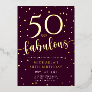 50th Birthday Fifty and Fabulous Birthday Foil Inv