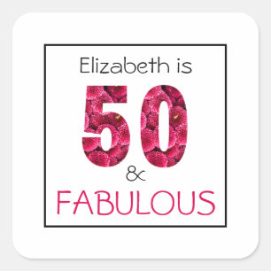 50th Birthday Fifty and Fabulous Pink Floral Square Sticker