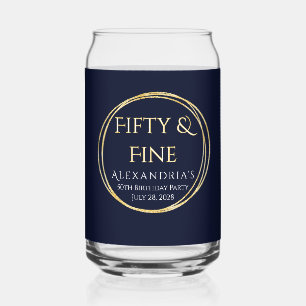 50th Birthday Fifty and Fine Navy Gold Custom Can Glass