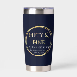 50th Birthday Fifty and Fine Navy Gold Custom Insulated Tumbler