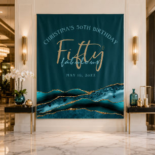 50th Birthday Fifty & Fabulous Photo Backdrop Tapestry