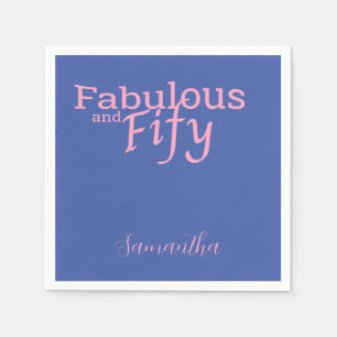 50th Birthday Fifty Fabulous Pink Blue Napkin