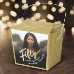 50th birthday Fifty script gold black photo  Favour Box<br><div class="desc">Fifty gold script and gold look two sided photo party favour boxes. Personalise this 50th birthday party script photo favour box with your own birthday girls name and photo of your birthday girl or boy. Other years and matching items are available and can be created by request. © Original design...</div>