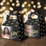50th birthday Fifty script gold black photo  Favour Box<br><div class="desc">Fifty gold script effect two sided photo party favour boxes. Personalise this 50th birthday party script photo favour box with your own birthday girls name and two photos of your birthday girl or boy one on each side. Other years and matching items are available and can be created by request....</div>