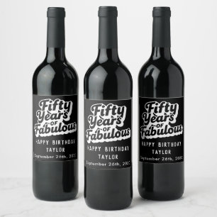 50th Birthday Fifty Years of Fabulous Retro Bold  Wine Label