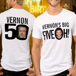 50th Birthday fiveoh custom name photo black white T-Shirt