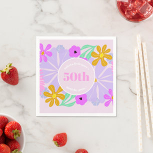 50th birthday floral cute romantic pink Napkin