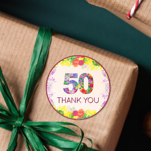 50th Birthday Floral Flowers Elegant 50 Years Pink Classic Round Sticker