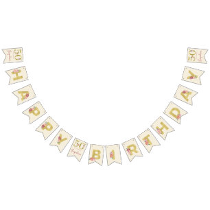 50th Birthday Floral Gold Elegant Feminine Bunting
