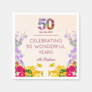 50th birthday floral modern 50 years party elegant napkin