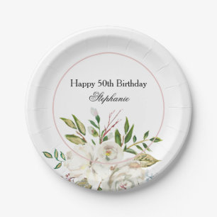 50th Birthday Floral Paper Plate