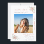 50th Birthday Floral Photo Invitation<br><div class="desc">A modern and minimalist 50th birthday invitation. Our collection of elegant birthday invitations designs means you can guarantee that RSVP. The soft pastel pink floral touches are subtle to let the radiance of your photograph shine through.</div>