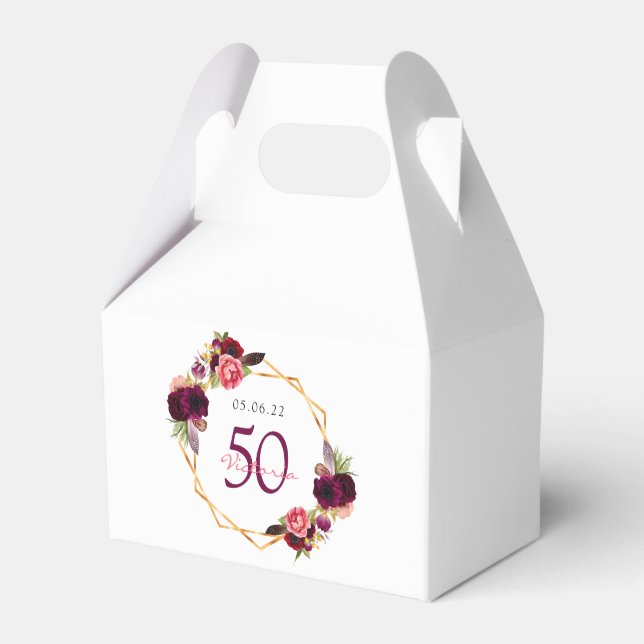 50th birthday florals geometric white name favour box (Front Side)