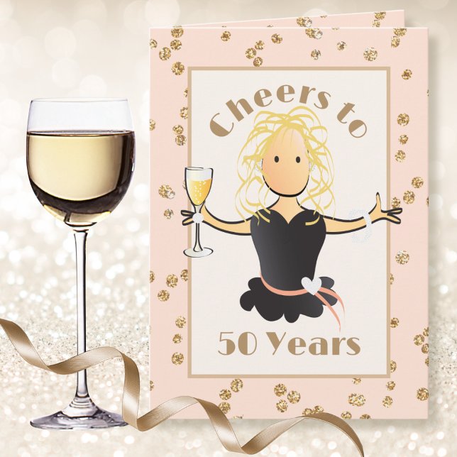 50th Birthday for Her Glitter Blonde Fun Cartoon Card (Creator Uploaded)