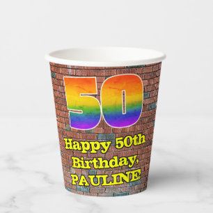 50th Birthday: Fun Graffiti-Inspired Rainbow 50 Paper Cups