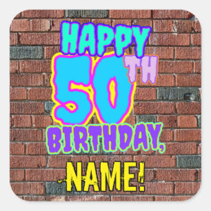 50th Birthday – Fun, Urban Graffiti Inspired Look Square Sticker
