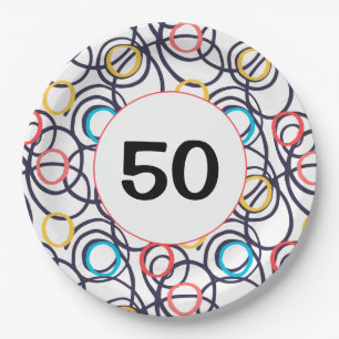 50th Birthday Funky Doodles Paper Plate