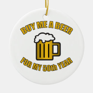 50th Birthday Funny Beer Ceramic Tree Decoration