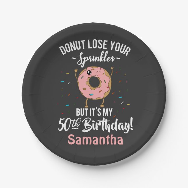 50th Birthday Funny Doughnut Fifty Years Old Party Paper Plate (Front)