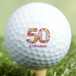 50th Birthday Gift Floral Number - 50 Years Sports Golf Balls
