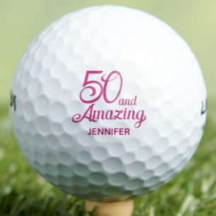 50th Birthday Gift for Friend Pink Script Stylish Golf Balls